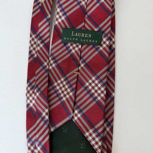 Ralph Lauren Red Plaid Silk Tie Holiday Tartan Made in USA 90s Vintage - Picture 7 of 15